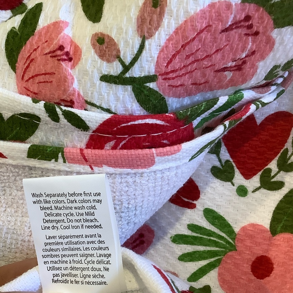 Valentine's Day Hearts Floral Colordrift Kitchen Towels NWT set of 2 cotton - Picture 11 of 16